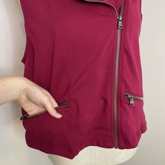 Torrid Moto Cropped Vest Full Zip Pockets Biker Jacket Beet Red Size 1 1X 14-16 - Picture 6 of 10